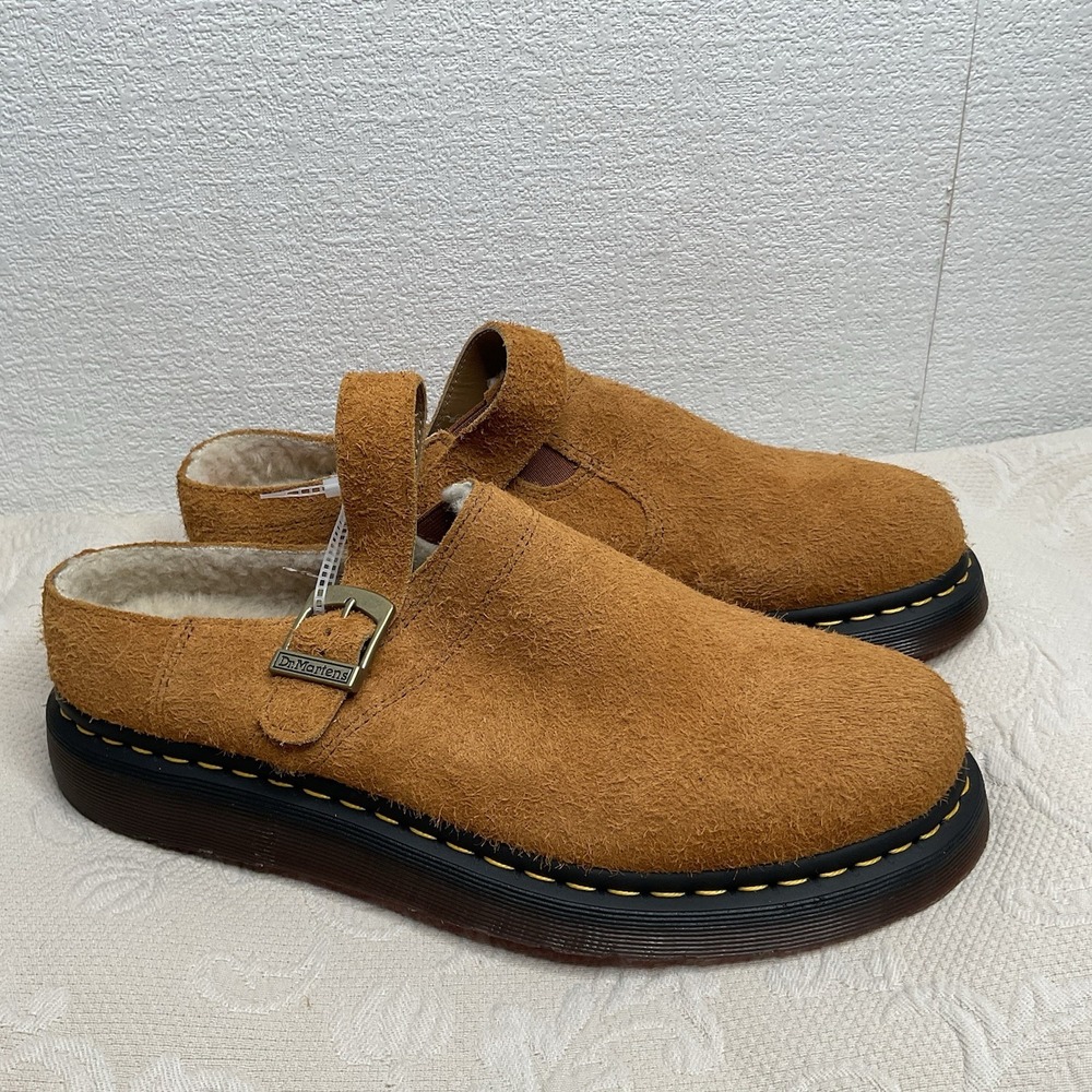 Dr Martens Mules Isham Pecan Brown Shearling Slingback Sandals Unisex W 13‎ M 12